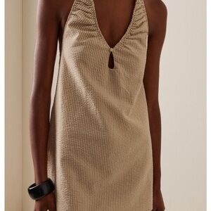 ELCE Exclusive Sidney Striped Cotton-Blend Seersucker Mini Halter Dress